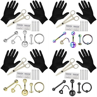 Professional Body Piercing Tool Kit with Surgical Steel Jewelry