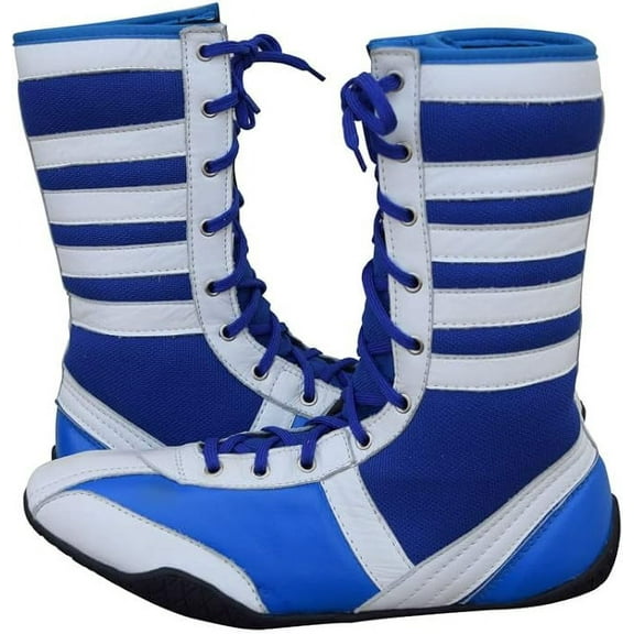 Professional Boxing Shoes Breathable Wrestling Shoes, Training Shoe for Adult & Youth Men Women Non Slip Rubber Sole Lightweight Boots (White & Blue, 10)