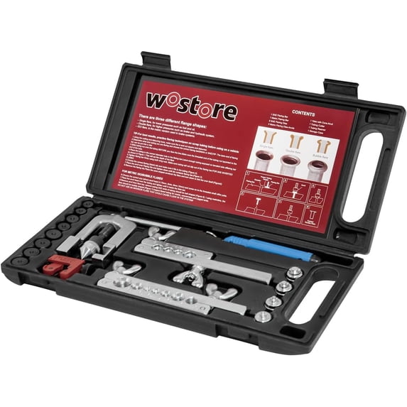 Professional Brake Line Flare Kit for Single, Double (SAE) Flares & Bubble (ISO) Flares with Tubing Cutter Pipe Reamer for 3/16-5/8" 7 Sizes