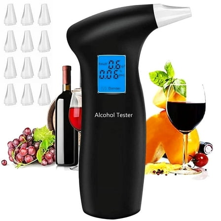 Professional Breathalyzer with LCD Screen and Semiconductor Sensors - Accurate Alcohol Tester with 12 Mouthpieces for Personal and Professional Use, Ideal for Police and Alcohol Testing