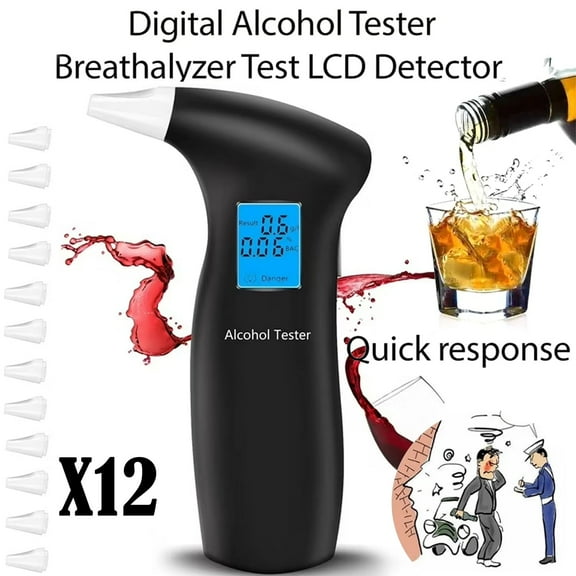 Professional Breathalyzer Testerwith LCD Screen and Semiconductor Sensors - Accurate Alcohol Tester with 12 Mouthpieces for Personal and Professional Use,Ideal for Police and Alcohol Testing.