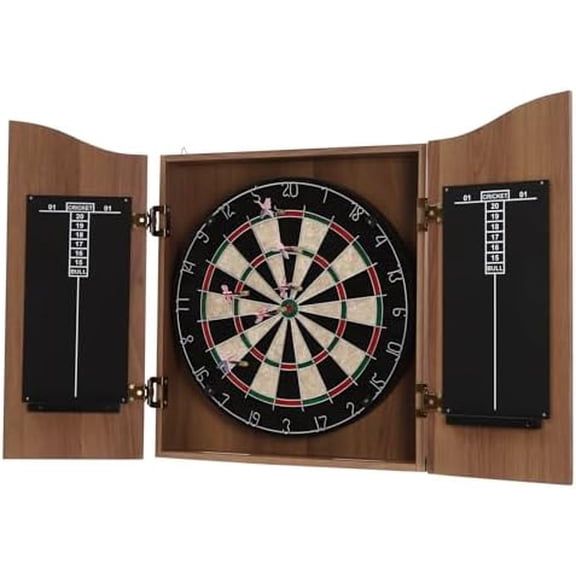 Professional Bristle Dartboard Cabinet Set, Metal Corner Reinforcement, Regulation Steel Tip Dart Boards Set for Adults, Includes 6 Steel Tip Darts and Scoreboards (Brown)$$Sport & Recreation Other
