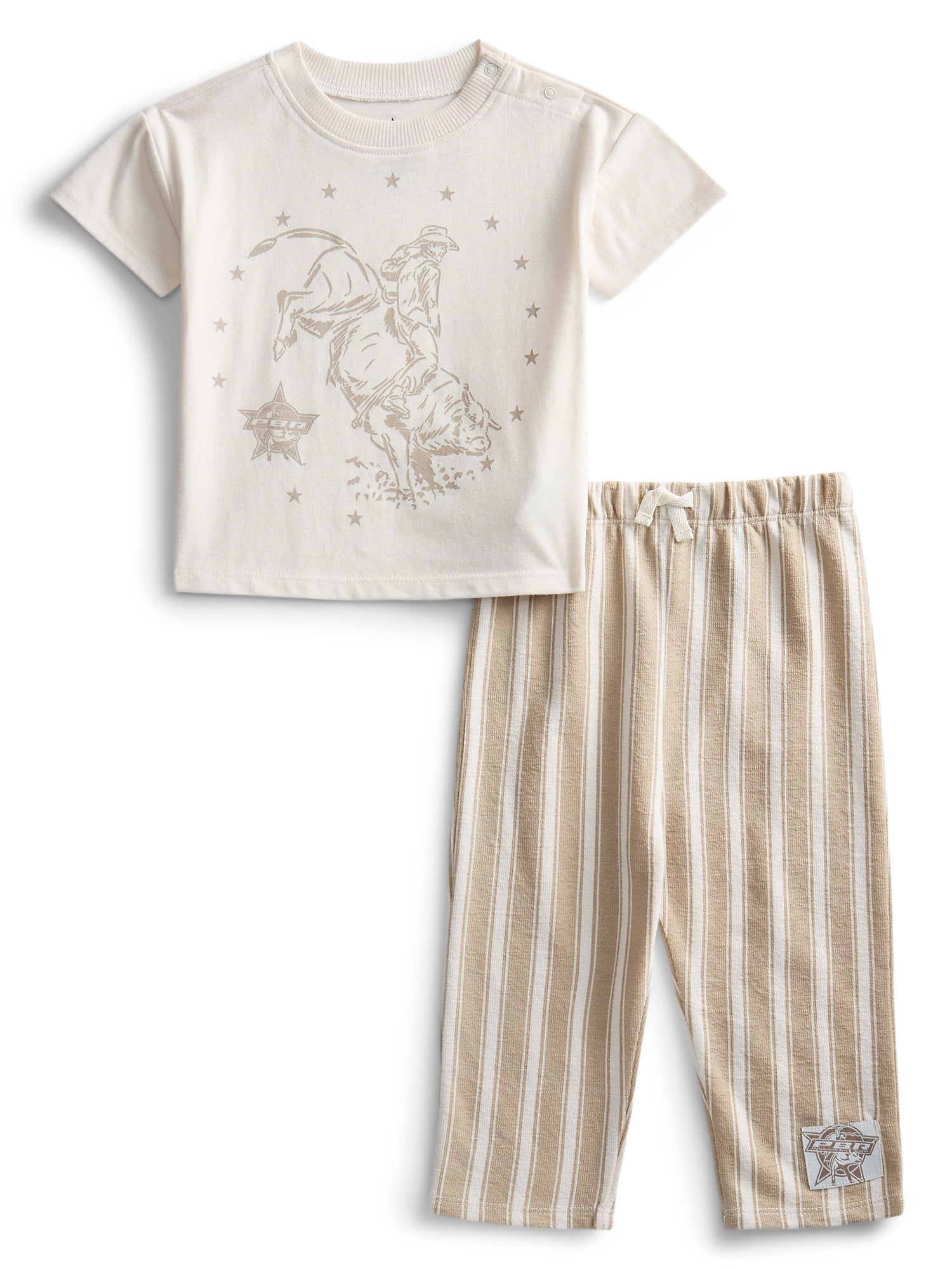 Professional Bull Riders Baby Boys Short Sleeve Graphic Tee and Stripe Pants Set, 2-Piece, Sizes 0/3M-24M