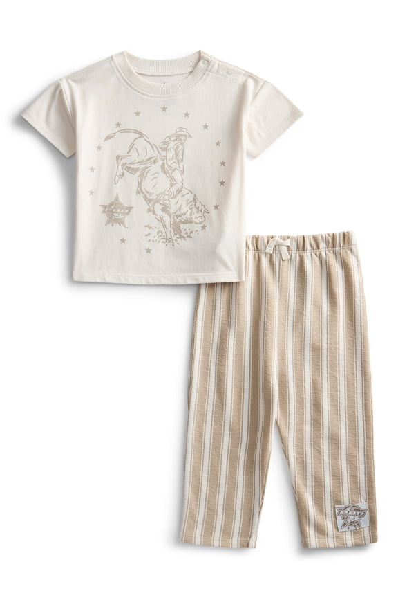 Professional Bull Riders Baby Boys Short Sleeve Graphic Tee and Stripe Pants Set, 2-Piece, Sizes 0/3M-24M