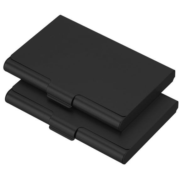 Professional Business Card Holder Aluminum Pocket Credit Card Case, Black 2 Pack