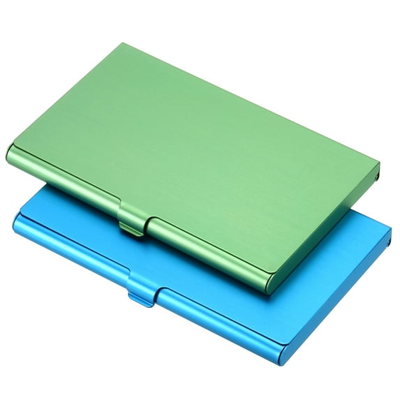 Professional Business Card Holder Aluminum Slim Pocket Credit Card Case, Blue, Green 2 Pack