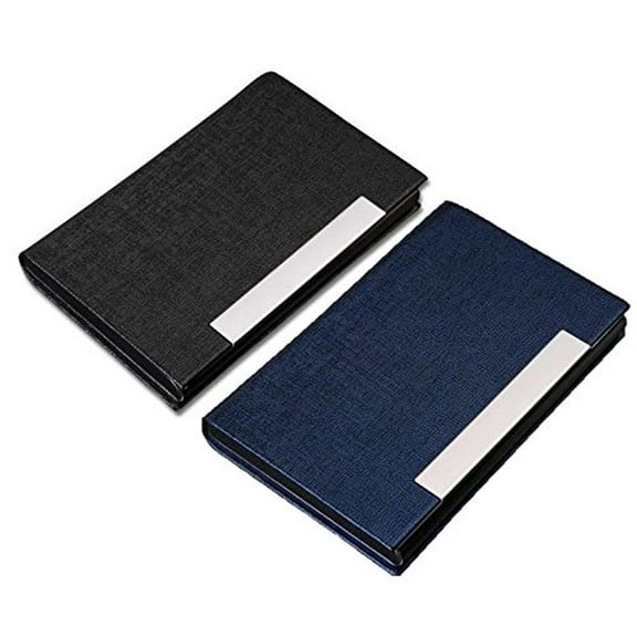 Professional Business Name, ID, Credit Card Holder Wallet Case 2 Packs (Wise Black + Gemstone Blue)