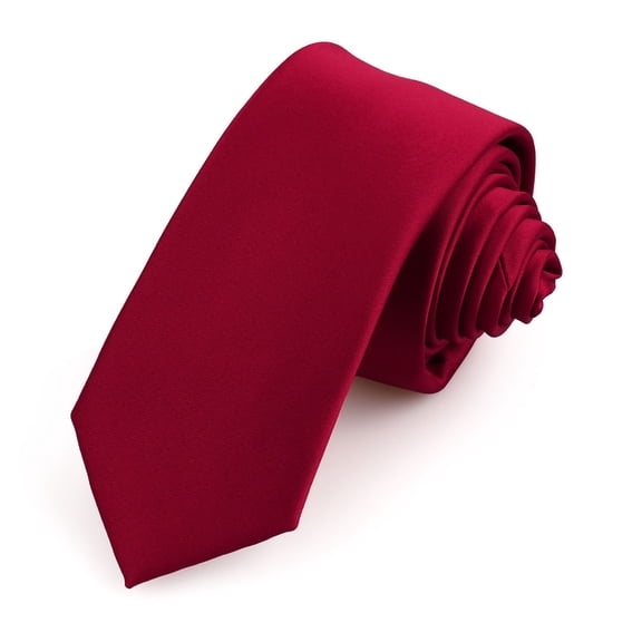 Professional Business Necktie for Men, Slim Skinny Tie, Waterproof Solid Color Satin Finish, Formal Suit Tie for Office and Professional Events, Wrinkle Resistant and Stain Proof Neckwear Wine