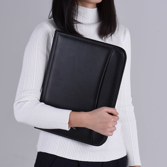 Professional Business Zippered Portfolio Organizer - A4 PU Leather Padfolio with Built-in Calculator, Writing Pad, Pen Loop and Document Card Pockets (13.6 x 10.2 Inches / 34.5 x 26.0 cm)
