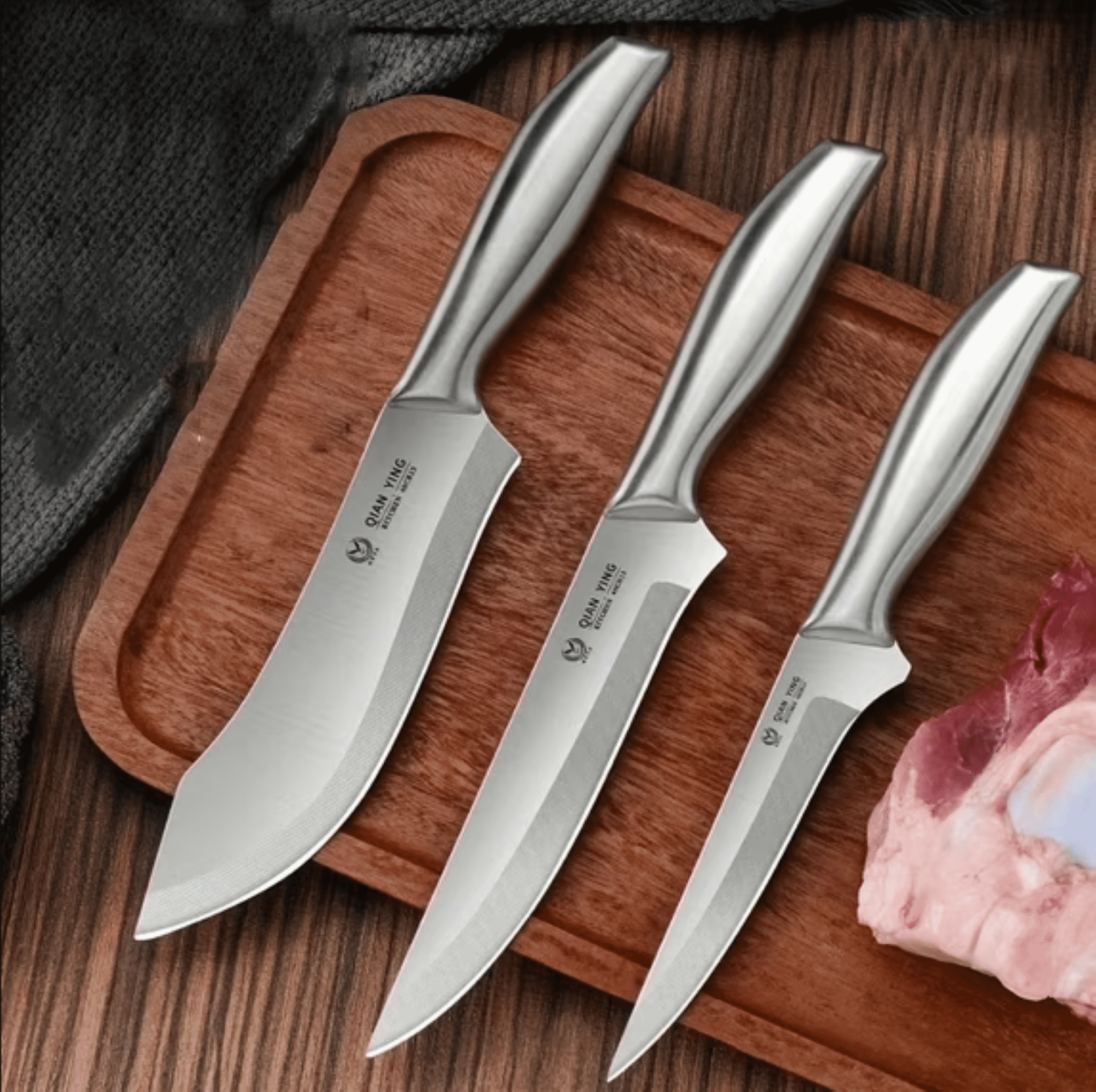 Professional Butcher Knife Set Of 3 Plys All Steel Meat Carving 