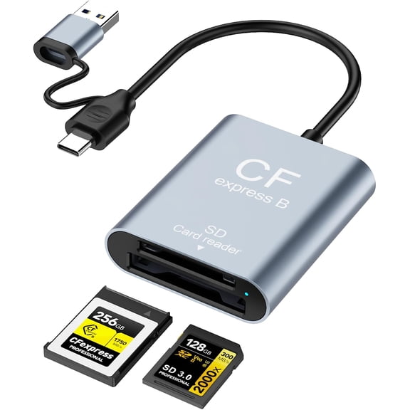 Professional CFexpress Type B & SD Card Reader with USB 3.2 (Gen 2) 10Gbps,USB-C&USB-A 2-in-1 Type B SD Dual Slot CF Express Adapter, UHS-II/UHS-I, Aluminum Alloy Memory Card Reader for Photographers