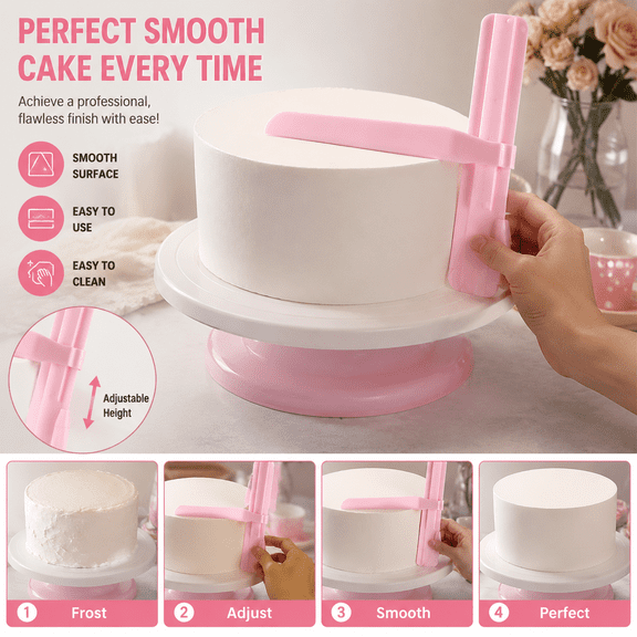 Professional Cake Scraper, Adjustable Icing Smoother, Height Adjustable Frosting Tool with Measurement Guide for Buttercream, Cake Decorating and Baking