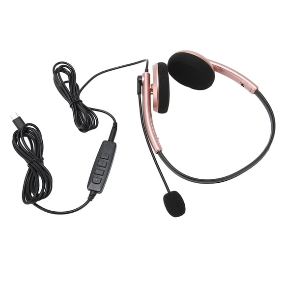 Professional Call Center Headset with Type-C Connector, Noise Cancelling Wired USB-C Telephone Headphones, HD Stereo Sound Business Headset for Office & PC, Rose Gold / 7 x 5.9 in
