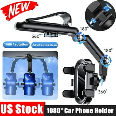 1080° Rotatable and Retractable Car Phone Holder multifunction Car Rearview Mirrior Mount Cradle Clip Universal