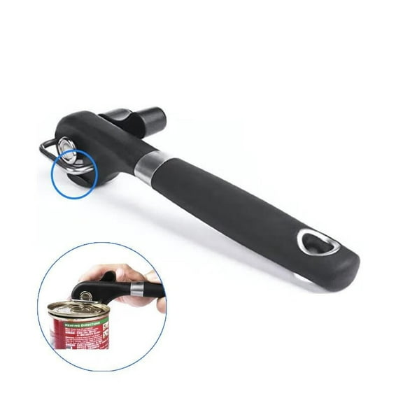Professional Can Opener - Black. Ergonomic Smooth Edge Side Cut Manual Can Opener. Easy Turn Design with Good Soft Grips Handle. Lifts Lid off Can without Slicing Metal and Wont Touch Food
