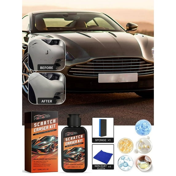Professional Car Scratch Kit 120ml with Drill Mounting Pad, All-in-One Auto Scratch Remover System, Clear Coat Safe Polishing Compound, Includes Microfiber Towel and Sponge for Minor