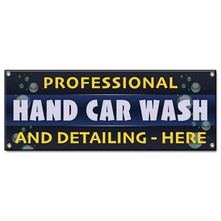 Professional Car Wash and Detailing Here | 24" X 72" Banner | Heavy Duty 13oz. Outdoor Vinyl Single Sided With Grommets | Made in The USA