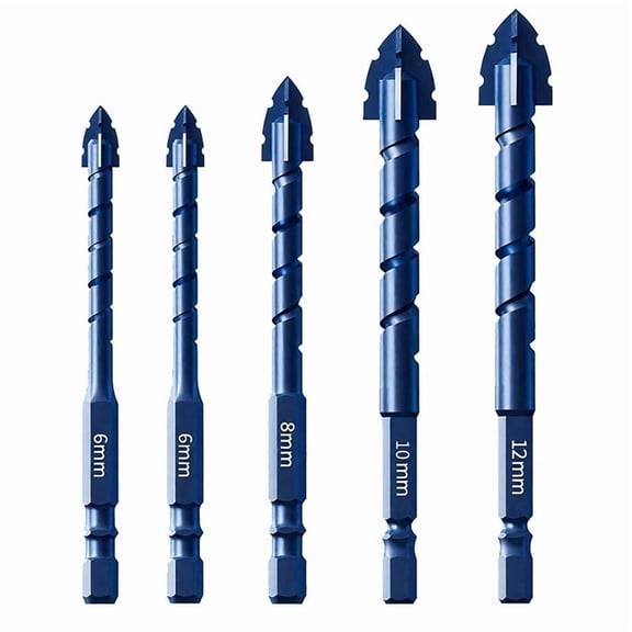 Professional Carbide Tipped Masonry Drill Bit Set 5PCS - Ideal for Tile, Glass, Brick, Wood, and Plastic