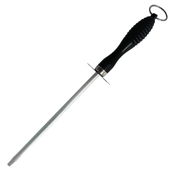 Professional Carbon Steel Black Knife Sharpening Steel, Kitchen Tool Carbon Steel Knife Sharpening Steel,Knife Sharpener With Hanging Holes (10 Inches)