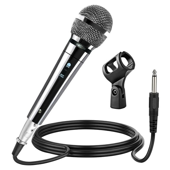 Professional Cardioid Dynamic Vocal Microphone with On/Off Switch & XLR/1/4" Cable  Noise-Reducing Handheld Mic for Karaoke, Live Singing, Public Speaking, and Events