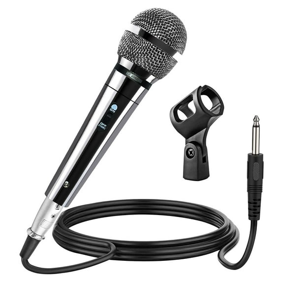 Professional Cardioid Dynamic Vocal Microphone with On/Off Switch & XLR/1/4" Cable – Noise-Reducing Handheld Mic for Karaoke, Live Singing, Public Speaking, and Events