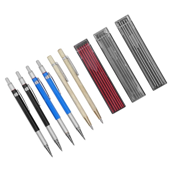 Professional Carpenter Pencil Set with 2 Scribers and 36 Refills, Heavy Duty Metal Woodworking Pencils, 2mm Mechanical Construction Drawing Kit for Art Writing Sketching (5.5 inches / 14 cm)