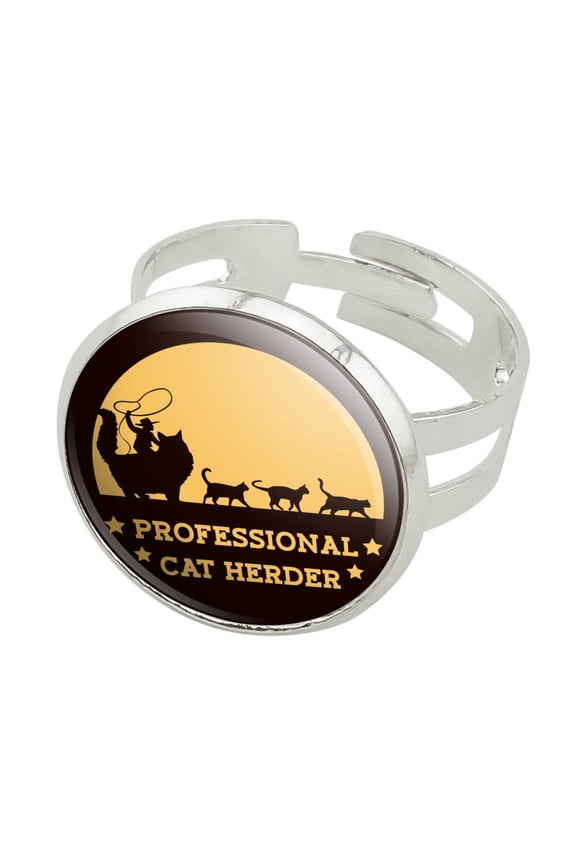Professional Cat Herder Funny Silver Plated Adjustable Novelty Ring
