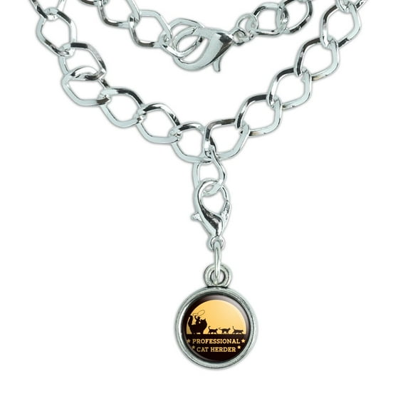 Professional Cat Herder Funny Silver Plated Bracelet with Antiqued Charm
