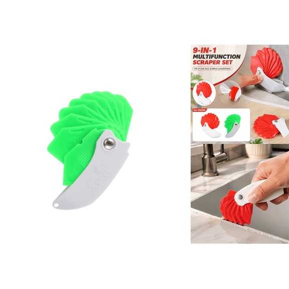 Professional Caulking Spatula, Multipurpose 9-in-1 Silicone Seam Tool For Edge Smoothing, Durable Household Grout Scraper, Green, 1pc