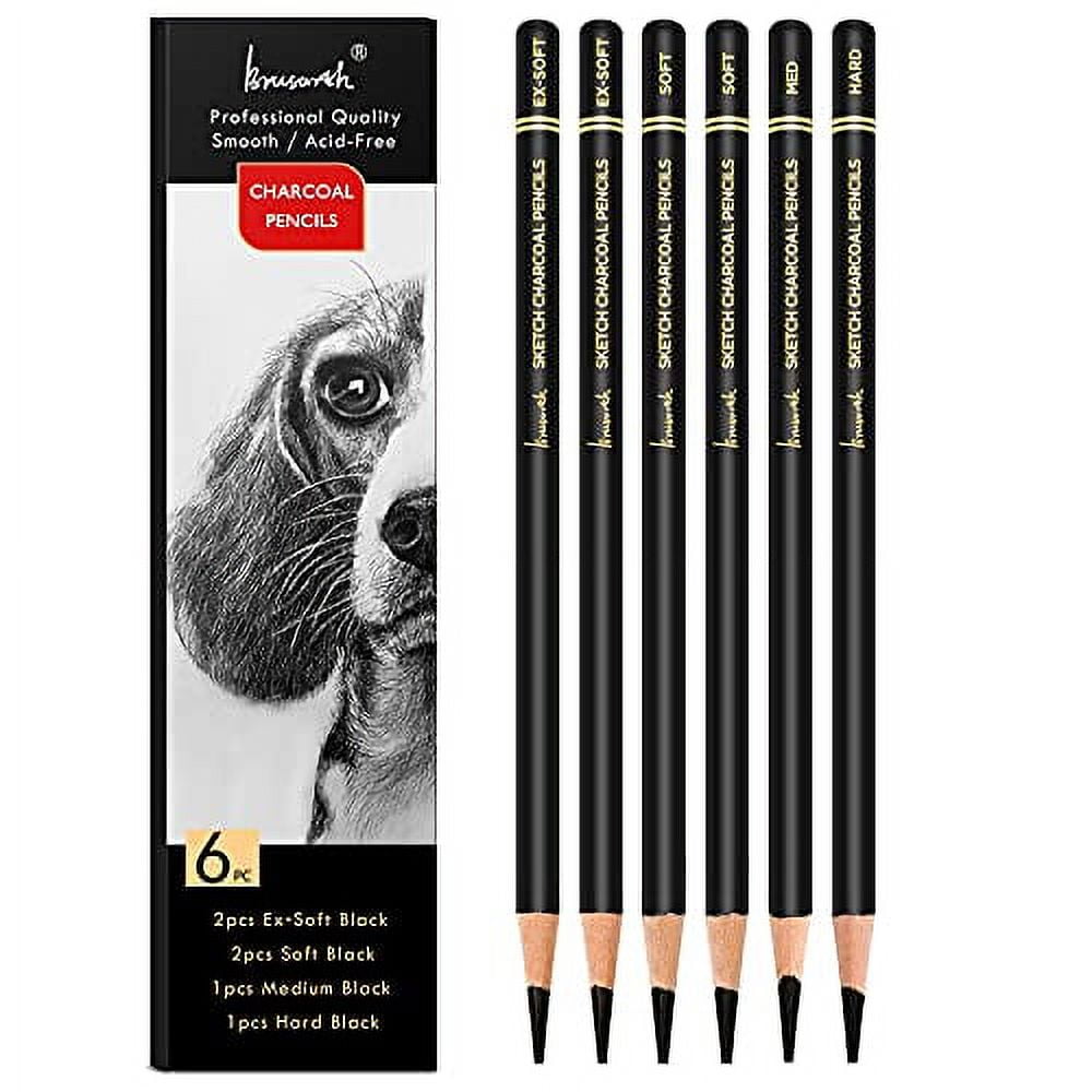 Professional Charcoal Pencils Drawing Set Brusarth 6 Pieces (ExSoft