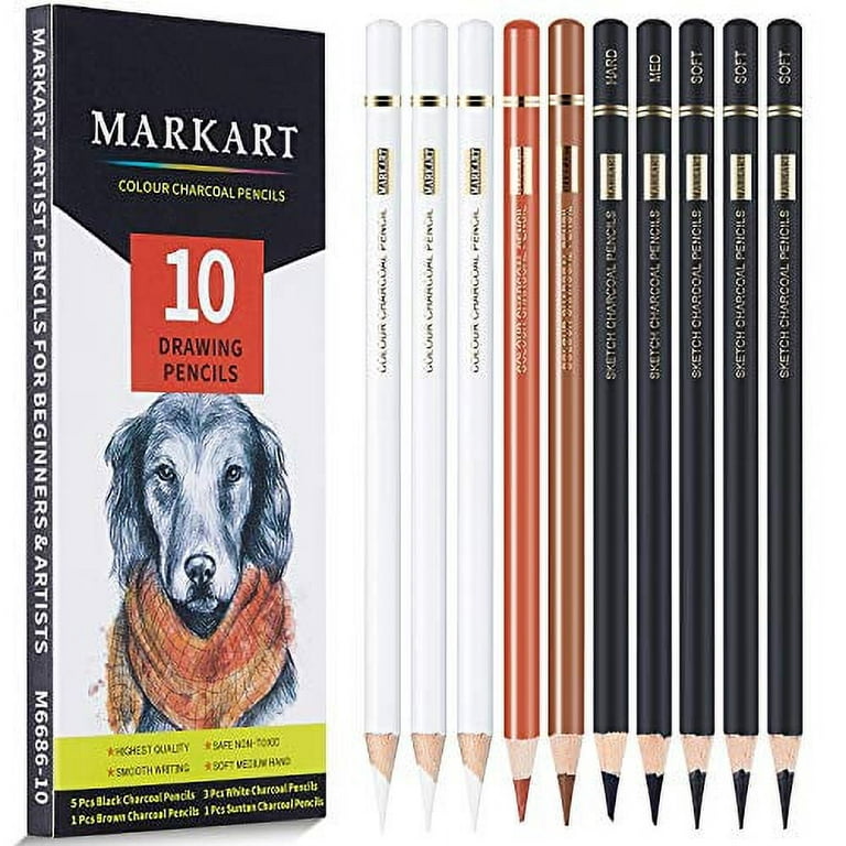 MARKART Professional White Charcoal Pencils Set, 5 Pieces White Sketch  Pencils White Chalk Pencils for Drawing, Sketching, Shading, Blending