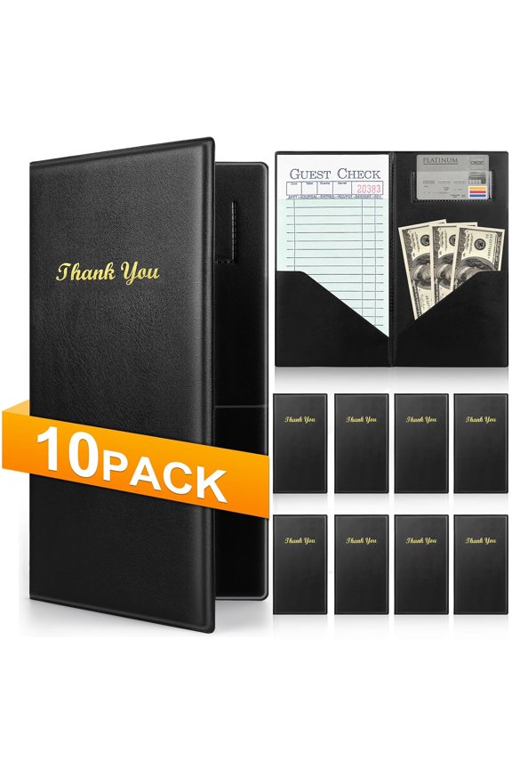 Professional Check Presenters for Restaurants - Black Server Checkbooks with Thank You Imprint for Smooth Payment Transactions, Restaurant Payment Book, and Foldable Tray Holders - 10 Pack