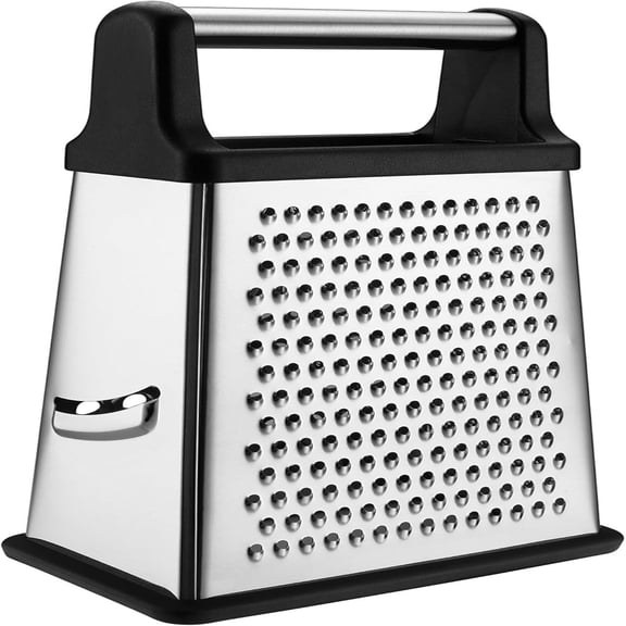Professional Cheese Grater - Stainless Steel, XL Size, 4 Sides - Perfect Box Grater for Parmesan Cheese, Vegetables, Ginger - Dishwasher Safe - Black