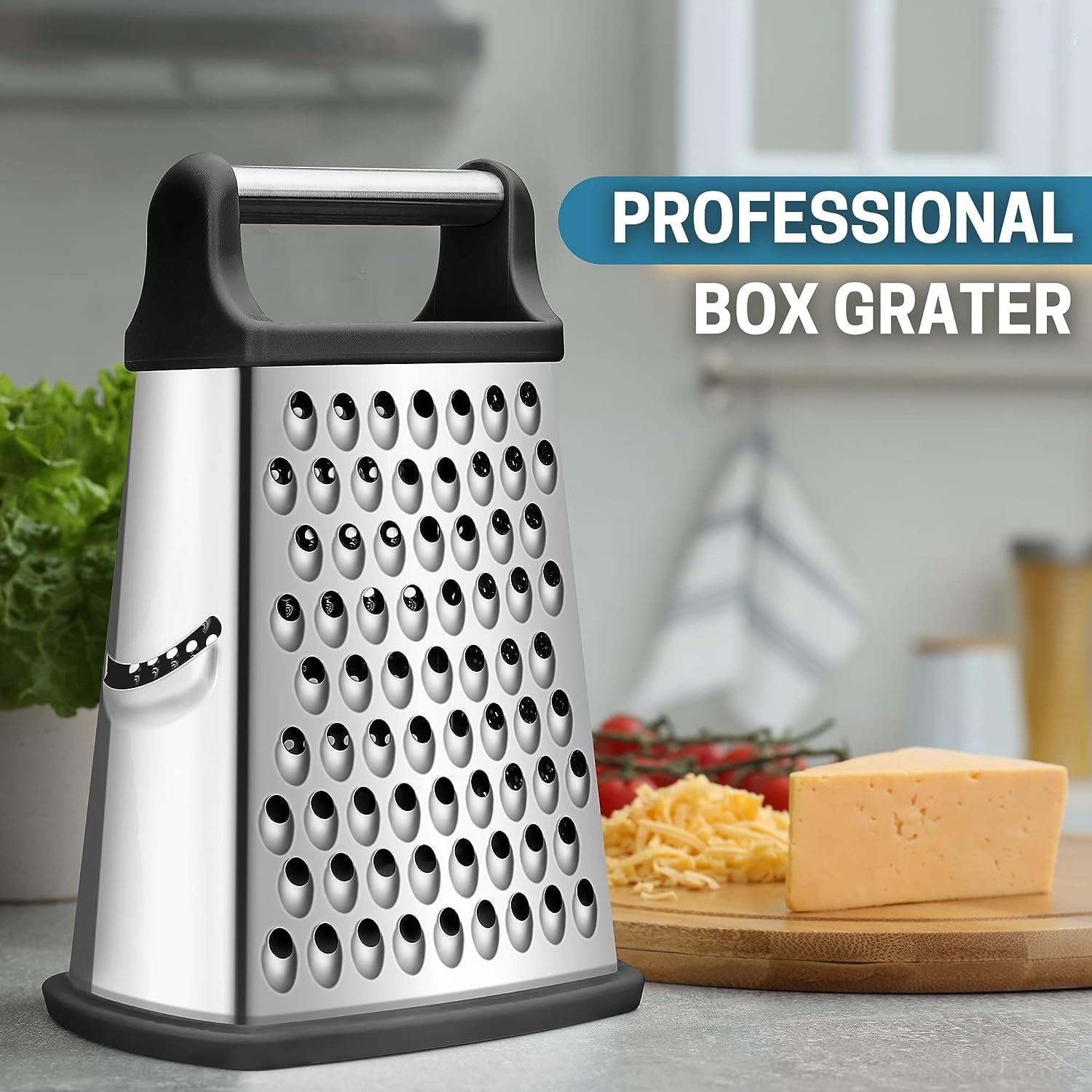 Professional Cheese Grater Stainless Steel, XL Size, 4 Sides
