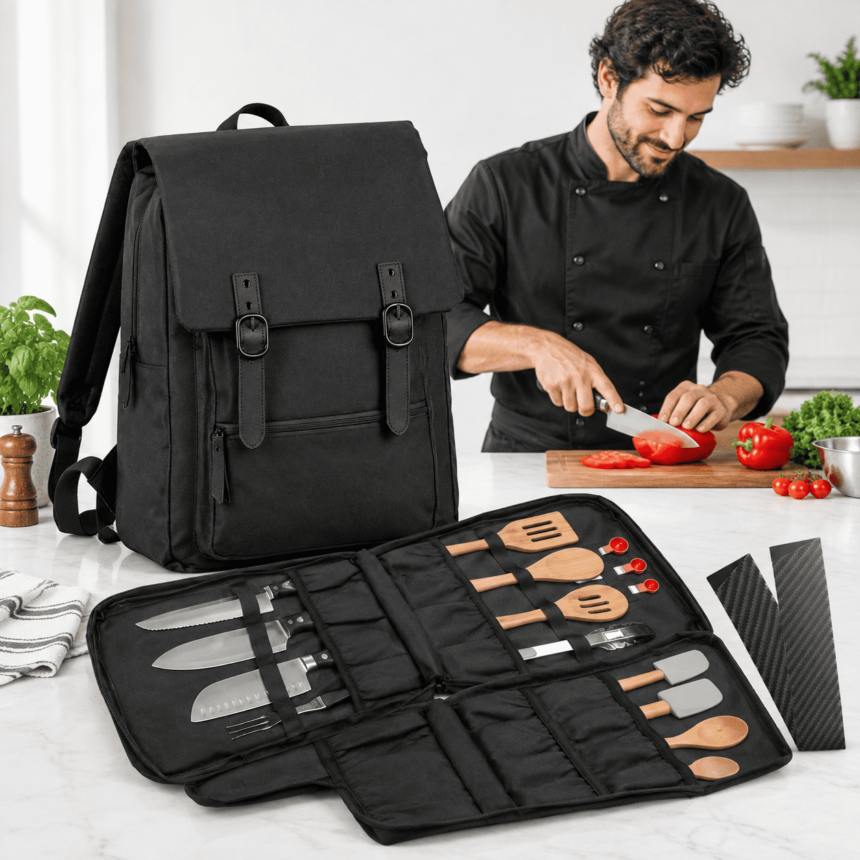 Professional Chef Carrying Bag, Night Black, 600D Water-Resistant ...