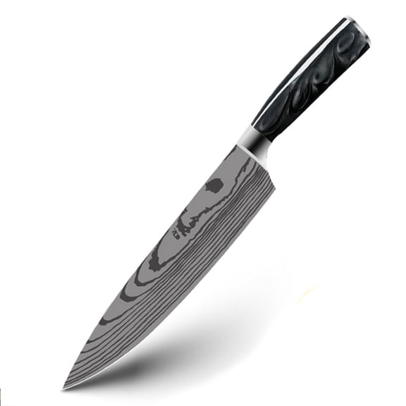Professional Chef Knife - 8-inch 7CR17MOV Steel Kitchen Knife - Black Resin & Damascus Laser Razor Sharp Butcher Knife with Sheath