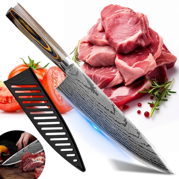 Professional Chef Knife 8-inch Kitchen Knife with Pakkawood Handle Sharp Santoku Knife Cooking Cutter