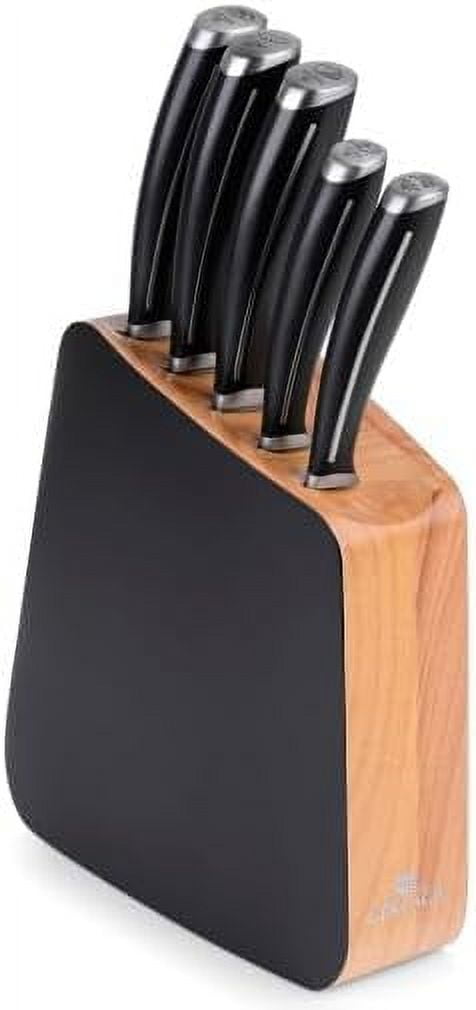 Professional Chef Knife Set, 5 Pieces, Stainless Steel, with Block and Gift Box, Black/wood, G-1320