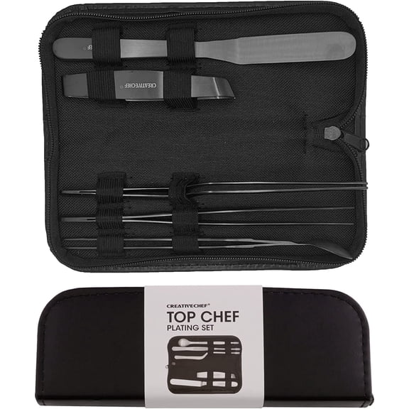 Professional Chef Plating Kit, 5 Piece Culinary Plating Set, Silver, Stainless Steel (5 Piece, Silver) (Black)