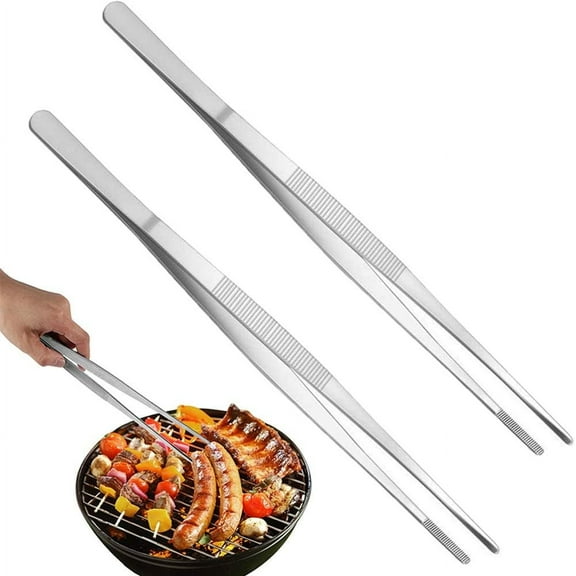 Professional Chef Tweezers, Multi-Function Cooking Grilling Stainless Steel Kitchen Tongs Anti-slip Design Ergonomic Non-slip Grip, For Cooking Outdoor Foods Like Beef Chicken