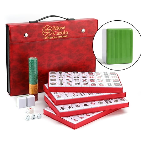 Professional Chinese Mahjong Game Set 146 Numbered Melamine Large Size Tiles (Green) with Carrying Travel Case, English Instraction, Complete Mahjong Set (Majiang, Mah-Jongg, Maj Jongg, Ma Jong)