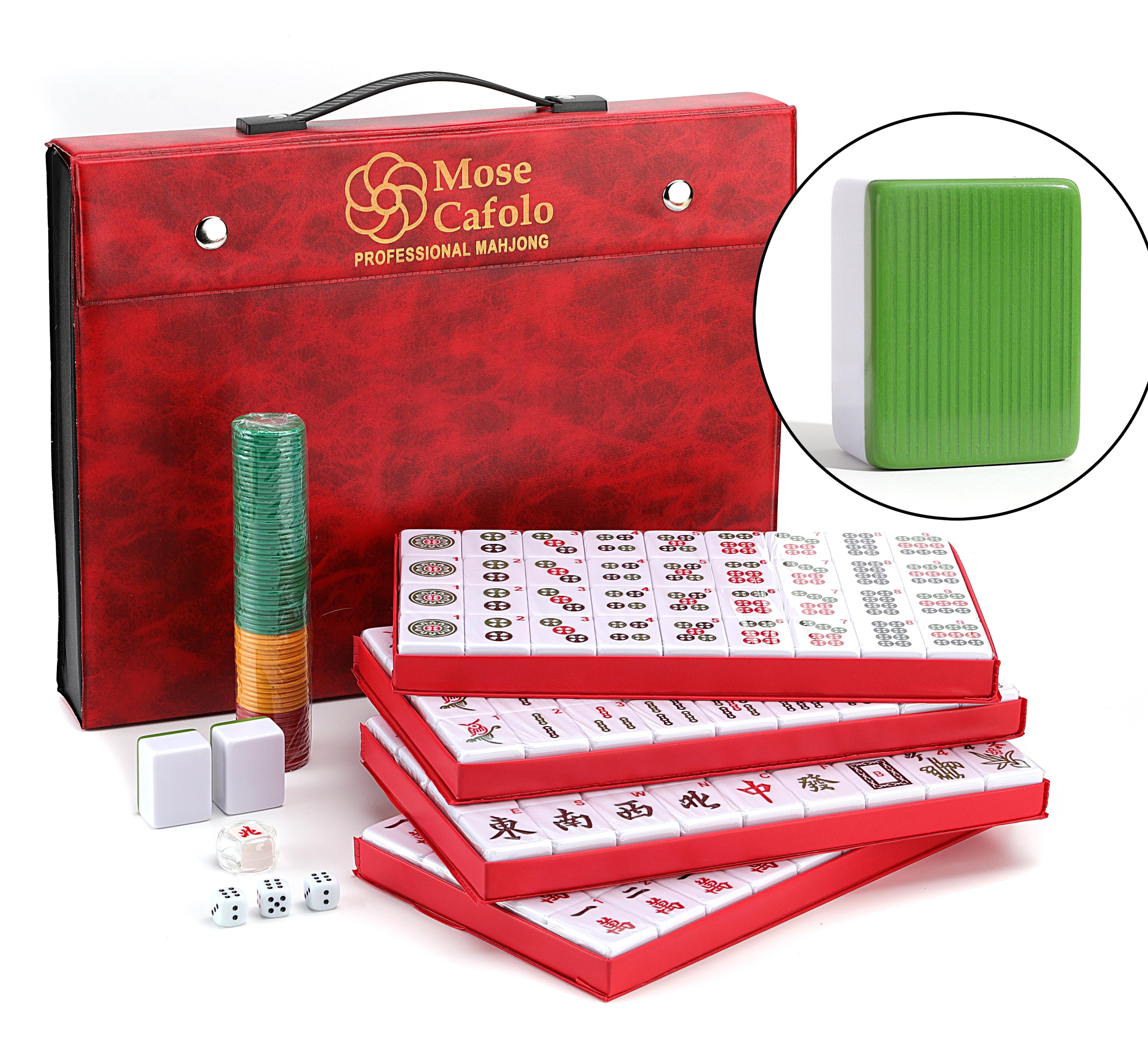 Professional Chinese Mahjong Game Set 146 Numbered Melamine Large Size Tiles  (Green) with Carrying Travel Case, English Instraction, Complete Mahjong Set  (Majiang, Mah-Jongg, Maj Jongg, Ma Jong) 