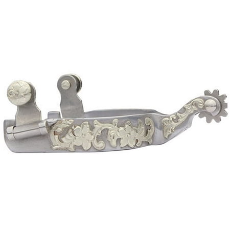 Professional's Choice Floral Shank Spurs - Silver Engraved Western Spurs, 1 3/4" Shank, 10-Point Rowel, 2 1/2" Boot Width