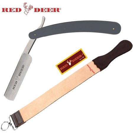 Professional Classic Straight Edge Barber Razor and Leather Strop 2 Piece Reusable Set Grey