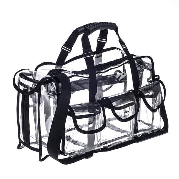 Professional Clear PVC Makeup Kits Organizer Make up Set Bag Carry All Artist Transparent Travel Cosmetic Bag with 6 External Pockets & Tissue Holder