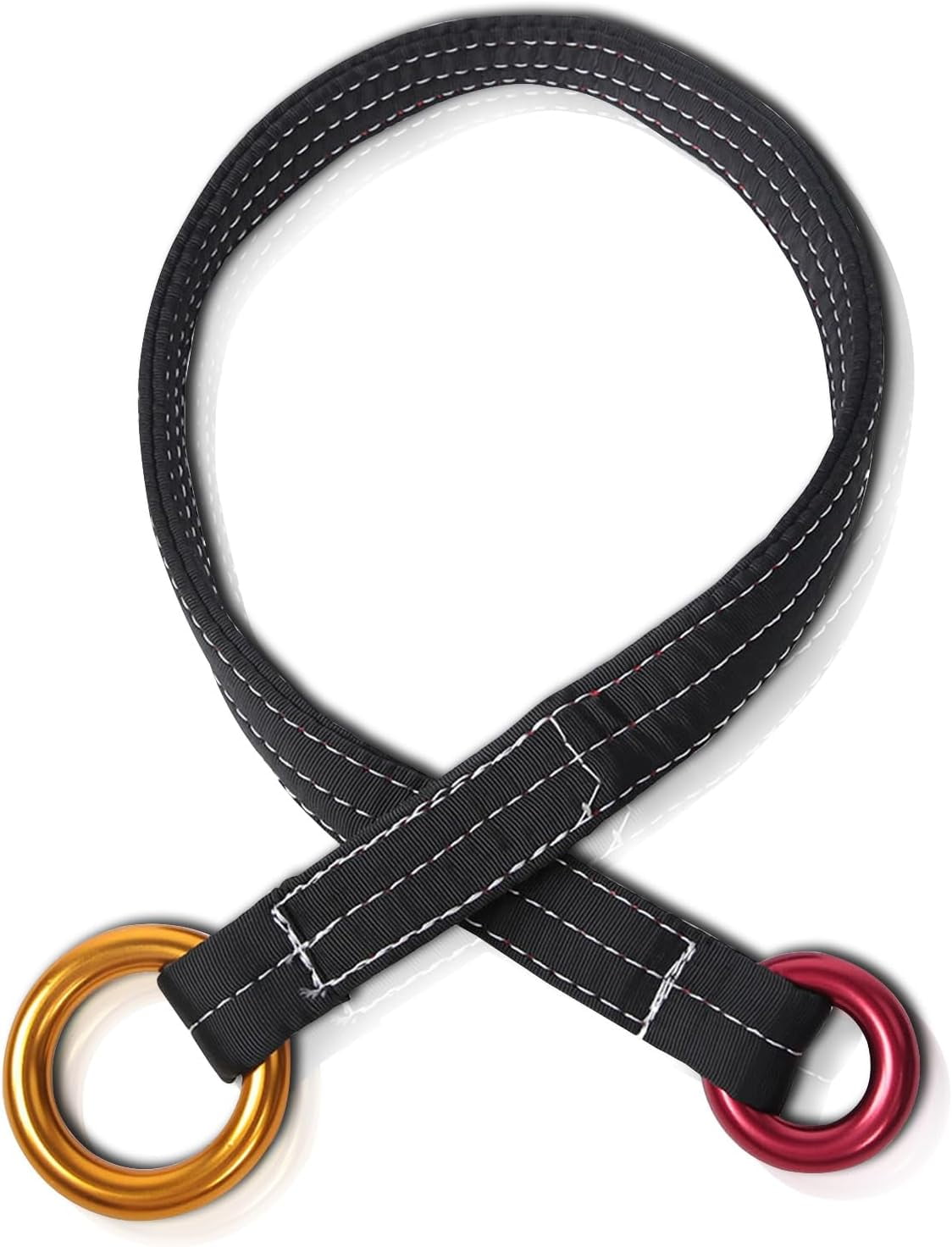 Professional Climbing Lanyard, 90CM Retrievable Anchor Belt with 2 Rings, 22KN Safety Webbing Sling for Arborist & Rock Climbing