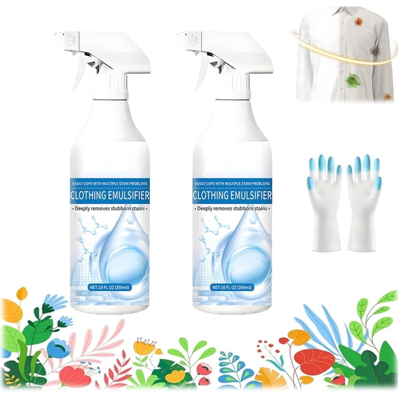Professional Clothing Emulsifier Stain Remover, Non Ionic Emulsifier Clothing Cleaner, Powerful Laundry Stain Remover Spray, Pre-Treatment for Oil Stains on Fabric, For Dirt & Grease (2PC(300ml))