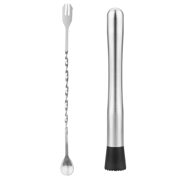 Professional Cocktail Muddler and Spoon, 10" Bar Acssories for Crushing I Mixing Mojitos, Durable Stainless Steel Stirrer, Silver