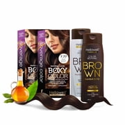 Professional Coloring kit - Permanent color cream hair dye. Gray Coverage. 7.77 Deep Pearl Brown + Brown Color Shampoo and Conditioner Kit for Revives the Color.