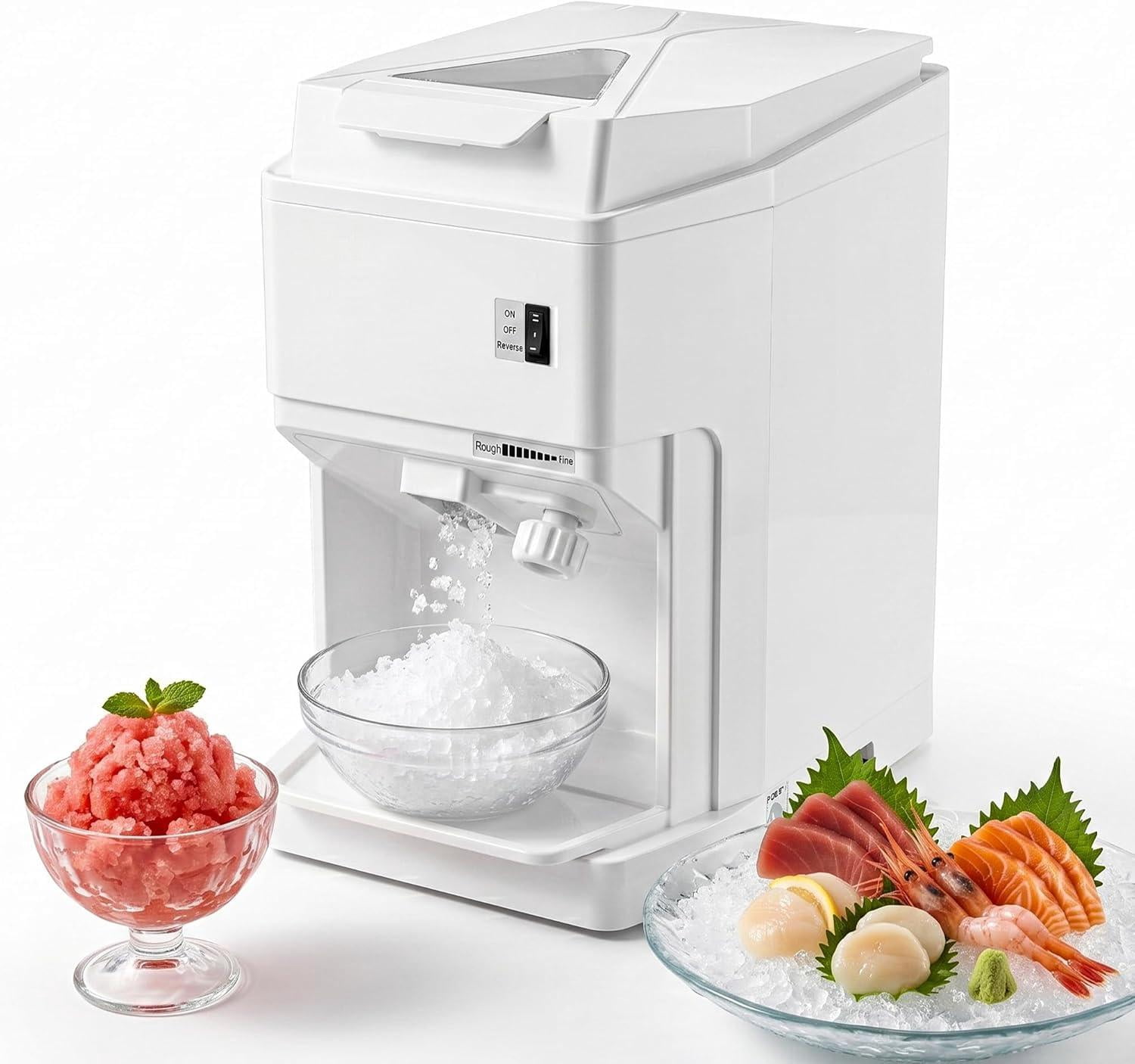 Professional Commercial Snow Cone Machine – 300LB/H Shaved Ice Crusher with 6L Storage, Adjustable Texture, 500W 500RPM Electric Ice Shaver for Home, Bars, Cafes, Parties – White